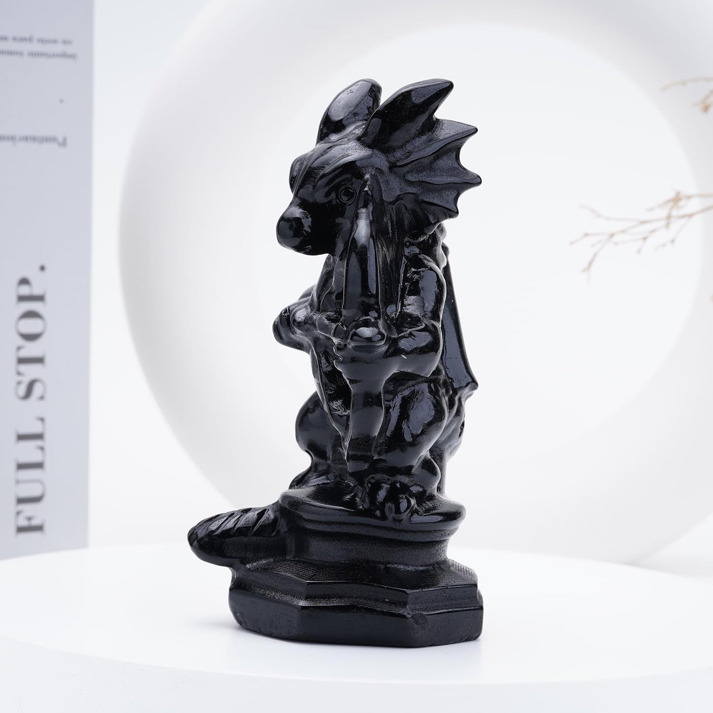 Bmuafry Natural Dragon Crystal Sculptures and Statues Hand Carved Reiki Healing Stone Statue Healing Home Office Art Room Decoration Collectible Ornaments (Obsidian, Archery Dragon)