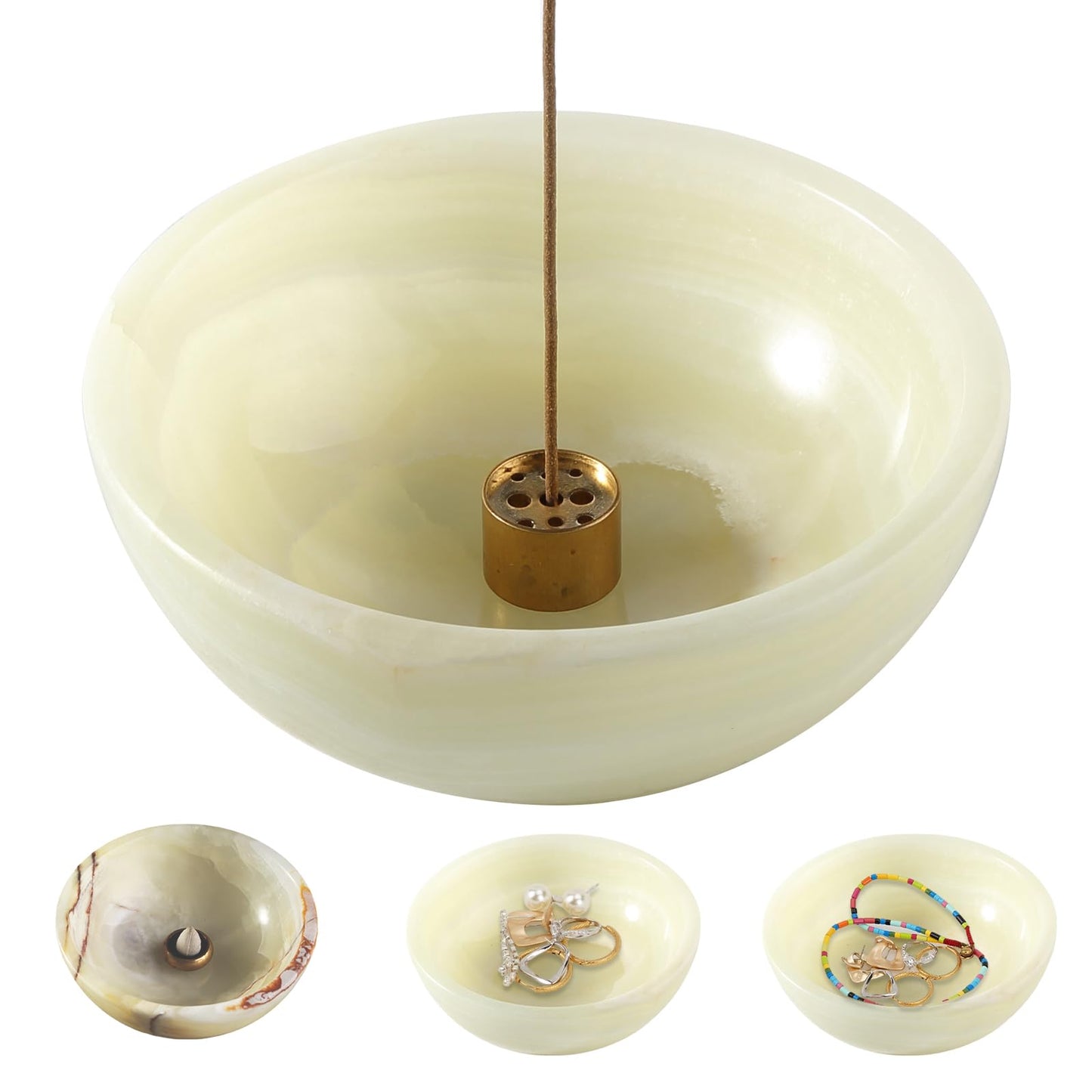 Koville Turkish Natural Marble Incense Holder, 5inch Incense Holders for Sticks, Sturdy Incense Burner Ideal for Meditation and Relaxing, Easy to Clean(Green Onyx)