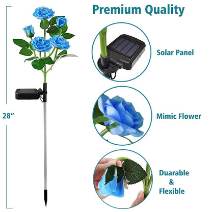 Solar Garden Stake Lights, Rose Flowers Lights LED Solar Stake Lights with 5 Roses Waterproof for Garden, Yard, Christmas Pathway, Grave Decor