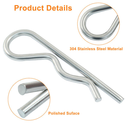 Moicstiy 2Pcs M5x100 mm R Clips, 4 Inch Stainless Steel Hitch Pins Clip, Retaining Cotter Pins Wire Hair Pins for Trailer Pin Clips Lock (Silver)