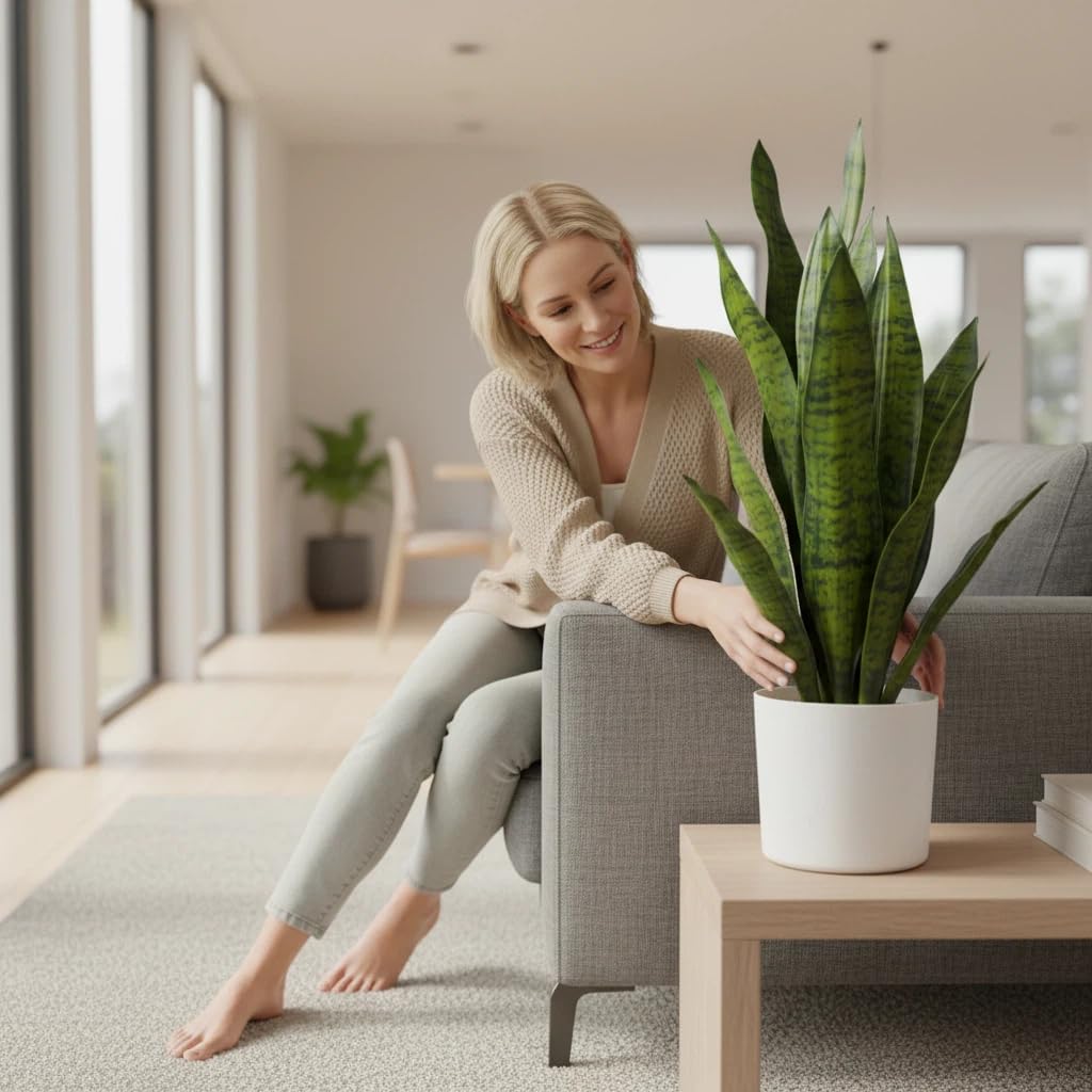 Joyplants Fake Snake Plant, 27in Artificial Plant with White Pot Realistic Leaves, Low Maintenance Potted Plant for Indoor Decor, No Watering Needed, Perfect for Home, Office & Pet Areas