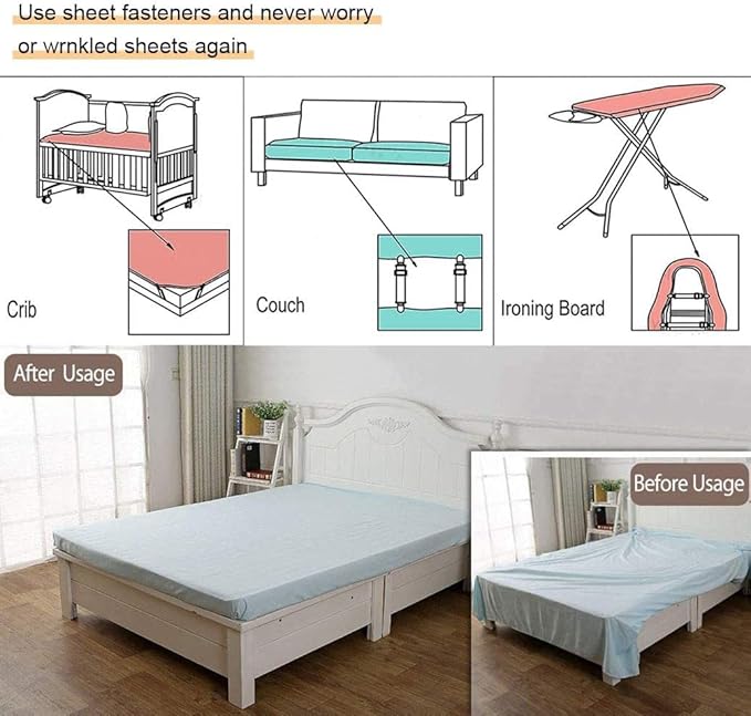 8Pcs Adjustable Bed Sheet Straps Clips, Elastic Mattress Sheet Fasteners Holder