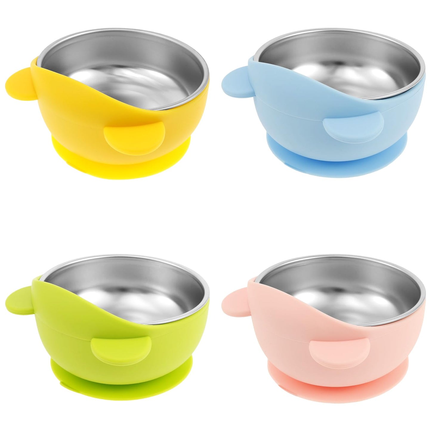 Stainless Steel Kids Bowls with Suction, Toddler Suction Bowls with Removable Silicone Shell, Anti Scald Snack Container, Baby Food Bowl for Feeding Soup Noodle Pasta Snack (Color A)