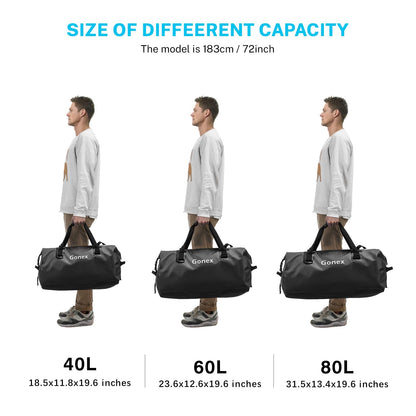 Gonex 80L Extra Large Waterproof Duffle Travel Dry Duffel Bag Heavy Duty Bag with Durable Straps & Handles for Kayaking Paddleboarding Boating Rafting Fishing Black