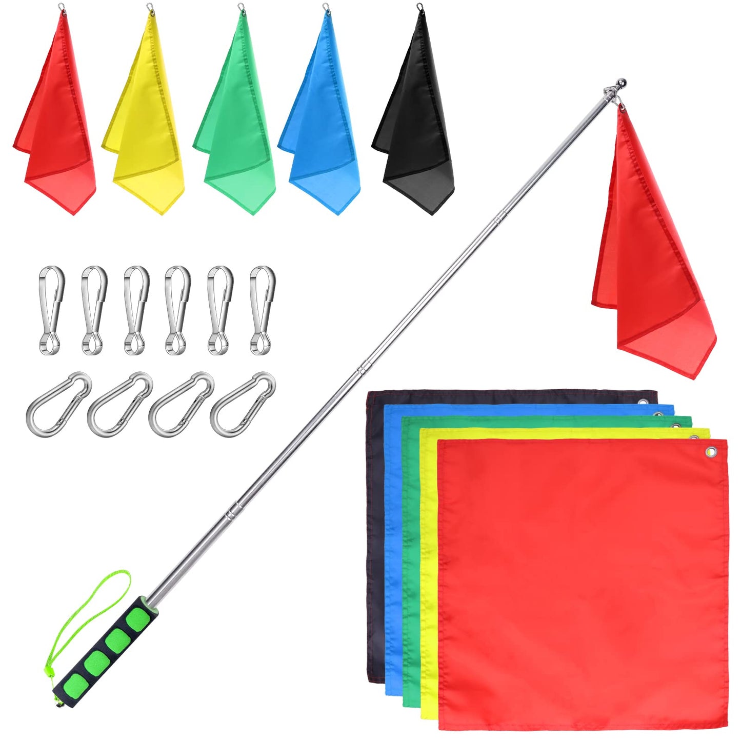 MANOPAWS 5Pcs Horse Training Flag and 55in Telescoping Pole with Hook for Lunging, Retractable Horse Training Equipment Flag with Clips