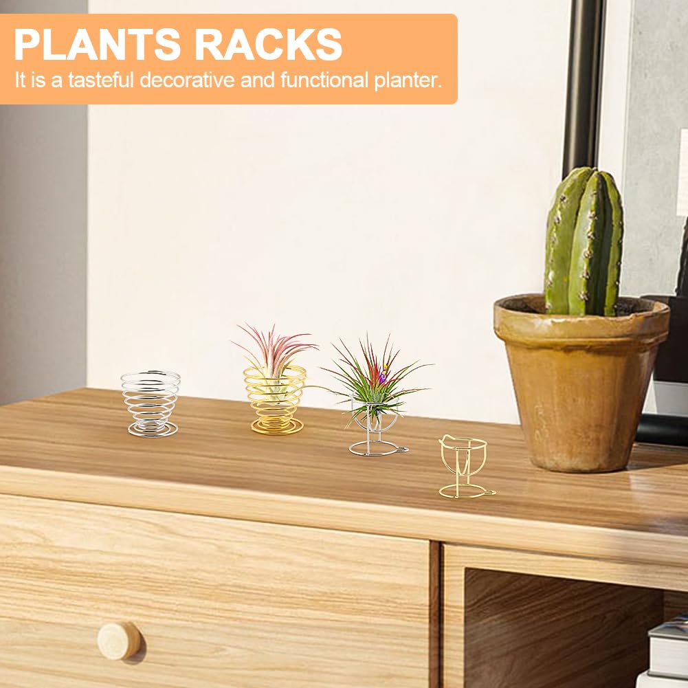 Kakalote 6pcs/pack Air Plant Holders, Geometric Metal Plants Stand Planter Shelves, Airplant Container Tillandsia Holder, Airplants Rack Tabletop Decor for Plant Lovers(cat + spring shape)