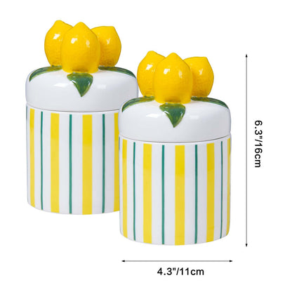 Iryanthos Cookie Jar with Airtight Lid, 16.2 fl oz Personalized Ceramic Food Storage Containers with Lemon-shaped Lid for Kitchen Countertop Decor, For Sugar Tea Coffee Spices Nut Honey - 2 pieces Set