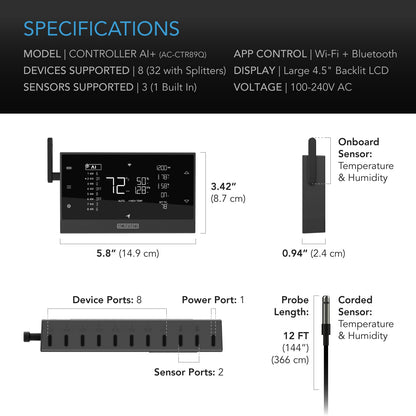 AC Infinity Controller AI+ Environmental Controller, Dynamic AI Controls Grow Devices, Insights Alerts Data Analysis w/ WiFi App, Programmable Dual-Zone VPD Temperature Humidity Automations