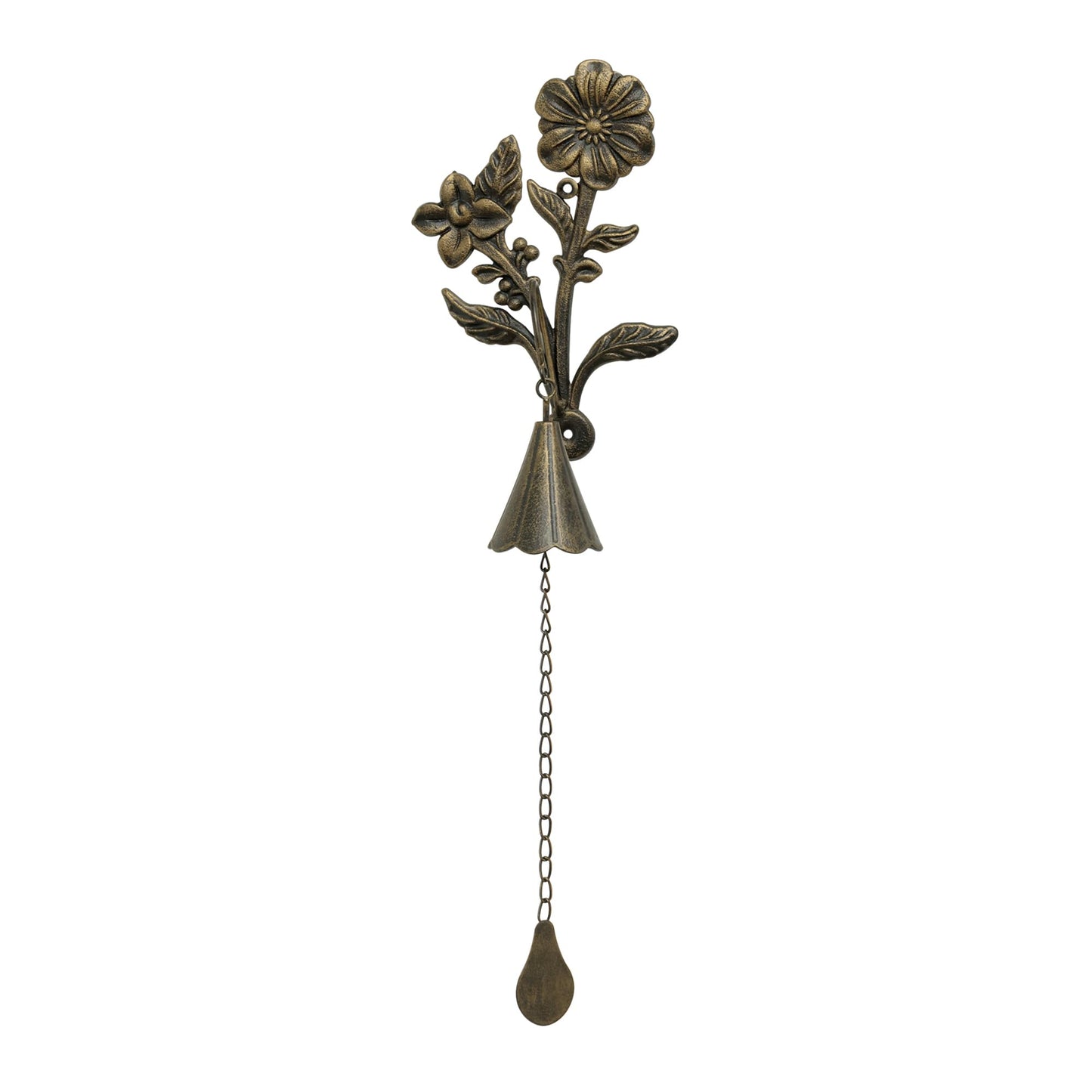 SOFFEE GARDEN Floral Cast Iron Bell, Double Flower & Cone-Shaped Bell Design for Porch, Pathway, or Garden Decor, Antique Style Metal Chime