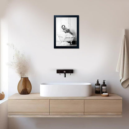 Bathroom Picture Wall Decor, Framed Black and White Bathroom Wall Art, Toilet Paper in Little Funny Raccoon's Hand Animal Canvas Print Painting