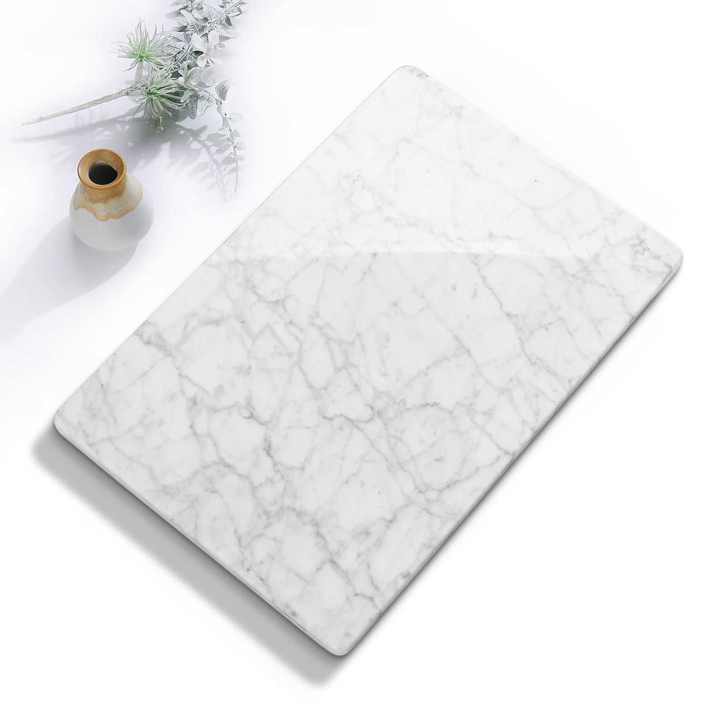 Yew & Tulip 16"x10" White Marble Board with Non-Slip Rubber Feet - Dough Pastry and Cutting Board