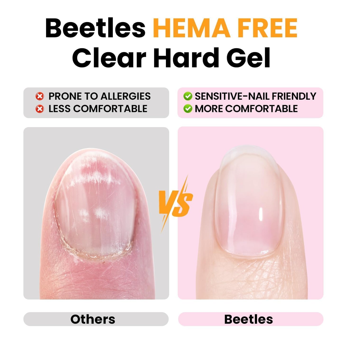 Beetles Hema Free Hard Gel for Nails,2.12 oz 9 in 1 Hard Gel for Nail Extension & Strengthening Broken Nail Repair with Flat Brush 100 Pcs Nail Forms UV LED Lamp Cured Salon Nail Technicians Women