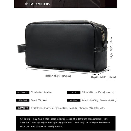 Glorixen Cowhide Travel Toiletry Bag for Men - Water-Resistant Shaving Dopp Kit & Cosmetic Organizer, Unisex Grooming Bag (brown)