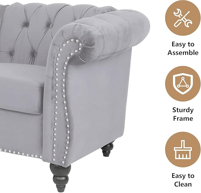 Mid-Century 2 Seater Sofa, Velvet Loveseat