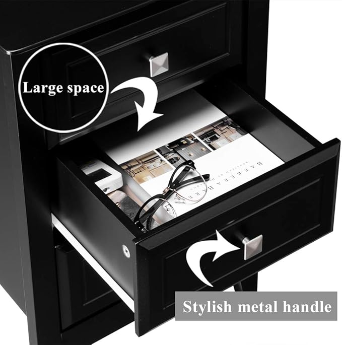 Bonnlo Upgraded Black Nightstand