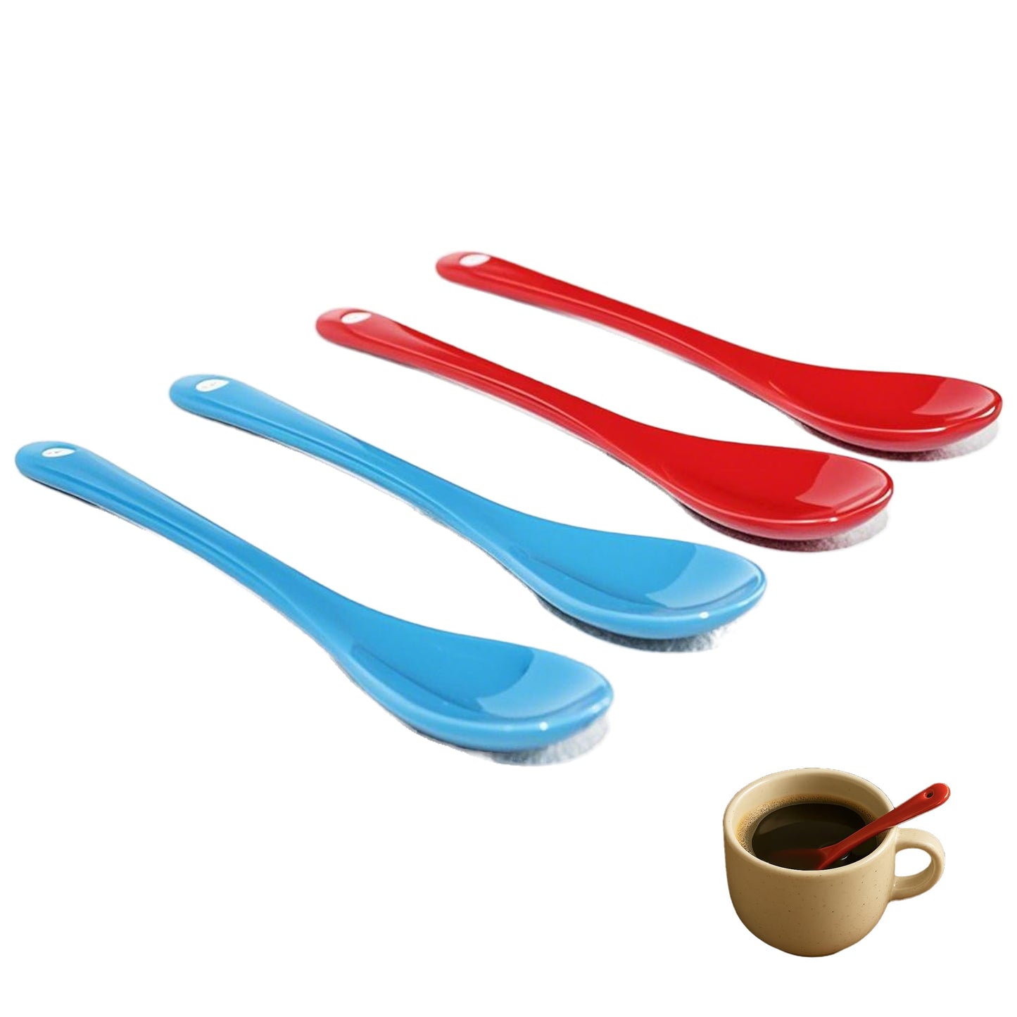 PTORIZNY Demitasse Espresso Spoons, 4pcs Small Coffee Spoons Set, 5 inch Mini Ceramic Teaspoon, Glass Spoon, Porcelain Spoon for Dessert Coffee Tea Yogurt Sauce Sugar Salt and Appetizer (Red and Blue)