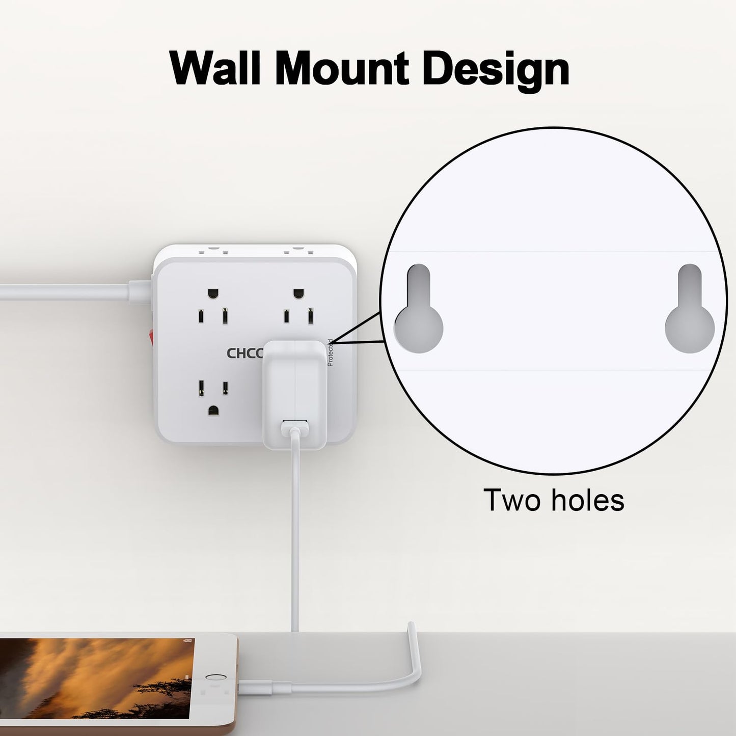 Surge Protector Power Strip - CHCORE 5Ft Braided Extension Cord with 8 Outlets with 4 USB (2 USB C) Charging Ports, Flat Plug Multi Plug Outlet Extender Charging Station for Home Office, ETL, White