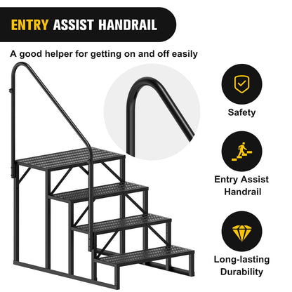 Nilight RV Steps with Handrail, 4 Steps Hot Tub Steps Outdoor RV Stairs Step Portable Mobile Motor Home Stairs for Camper Travel Trailers Dock Entry Steps 5th Wheel RV Porch with Anti-Slip Handrail