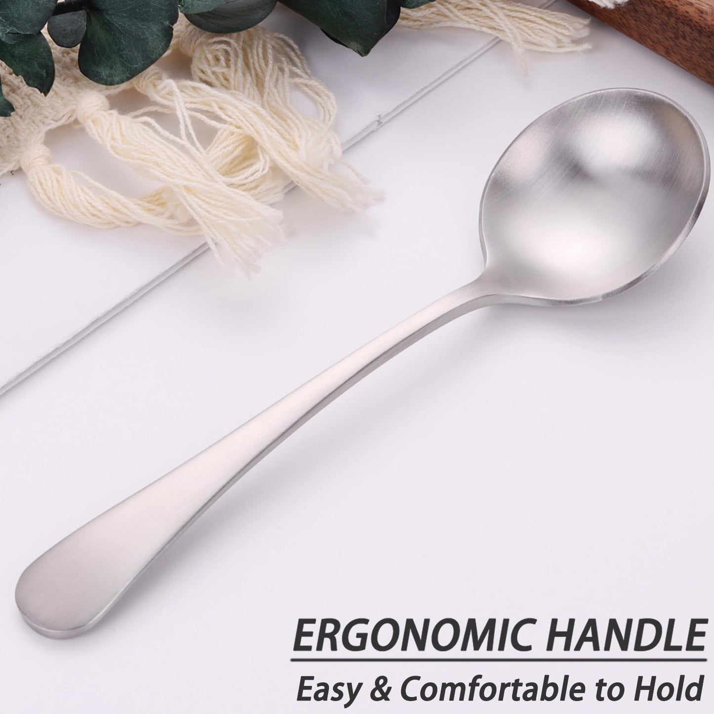 Mafier 7" Elegant Soup Spoons Silverware Set,18/10 Stainless Steel,Matte Satin Finish,Dishwasher Safe(Set of 4,Silver)