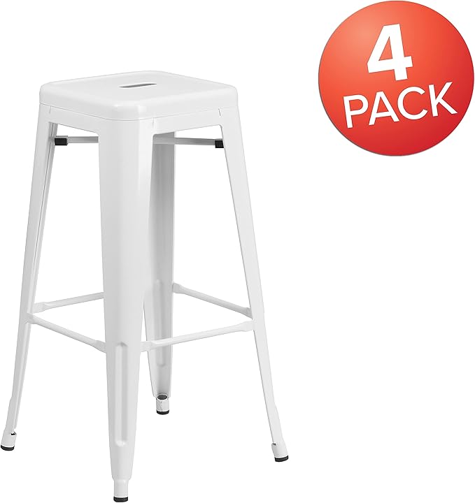Flash Furniture Lily 4 Pack Commercial Grade 30" High Backless White Metal