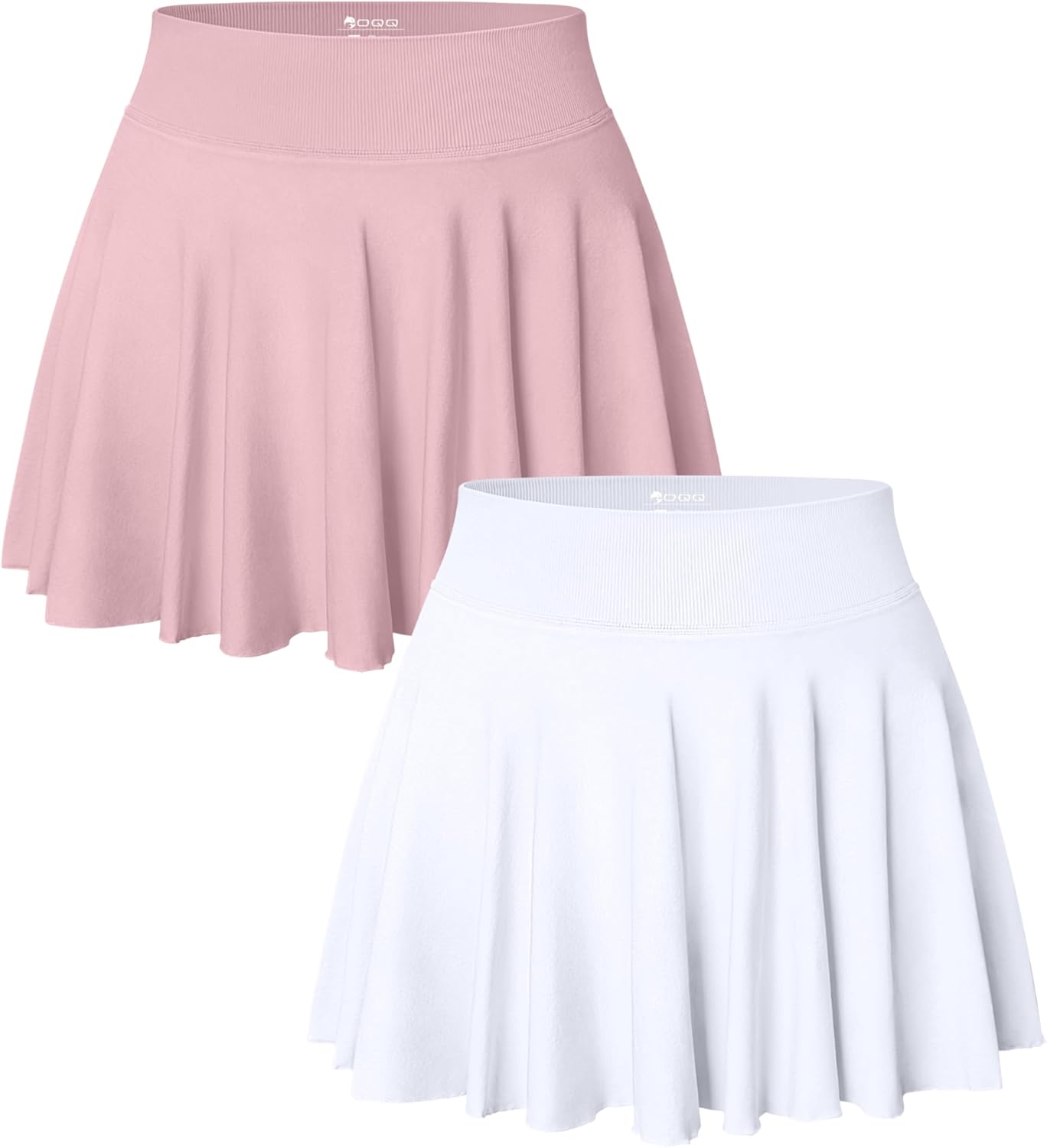 OQQ Women 2 Piece Skirts 2 in 1 Flowy Basic Versatile Stretchy Flared Casual Mini Skirts