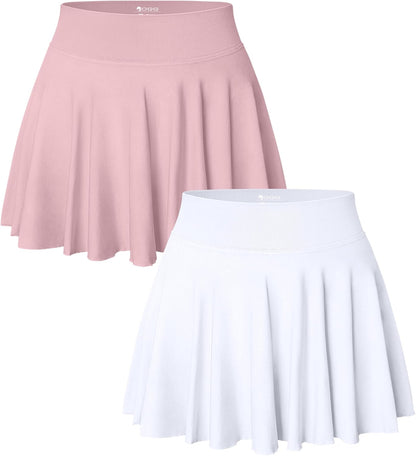 OQQ Women 2 Piece Skirts 2 in 1 Flowy Basic Versatile Stretchy Flared Casual Mini Skirts