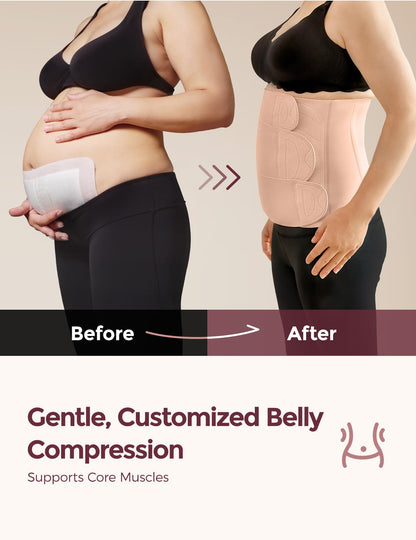 Momcozy Ergowrap Postpartum Belly Band for C-Section Recovery and Vaginal Birth, Abdominal Binder with 3D Lifting & Ergonomic Back Support, Seamless Belly Wrap Shapewear for Post Surgery Recovery