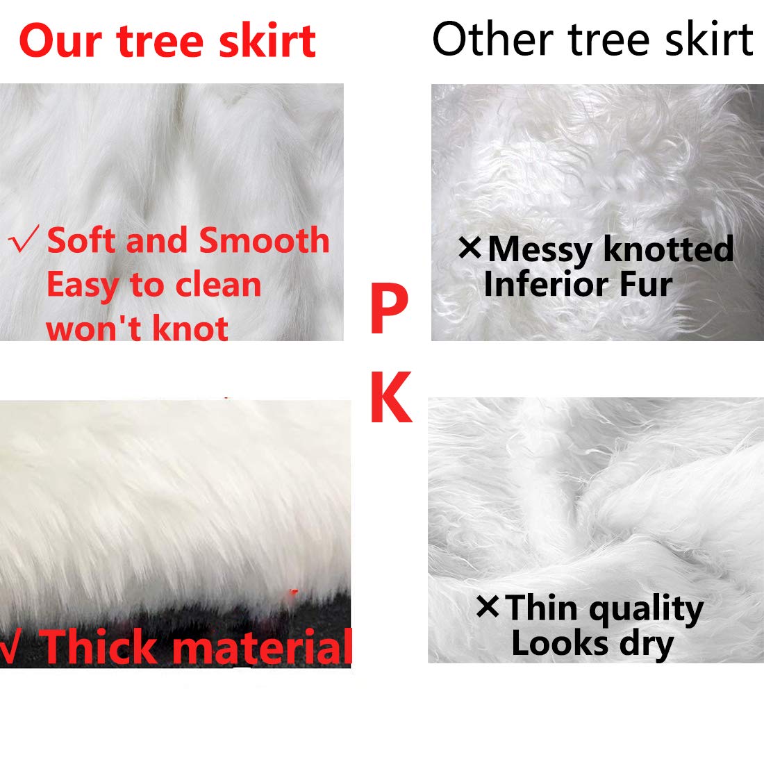 AISENO 48 Inch White Faux Fur Christmas Tree Skirt, Luxury Plush Tree Base Cover for Holiday Party and Home Christmas Decor