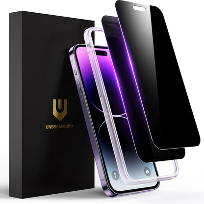UNBREAKcable Privacy Screen Protector for iPhone 14/ iPhone 13/13 Pro, Tempered Glass [True 28°Anti Spy] [9H Hardness] [Case Friendly] Private Protector for iPhone 6.1" - 2 Pack