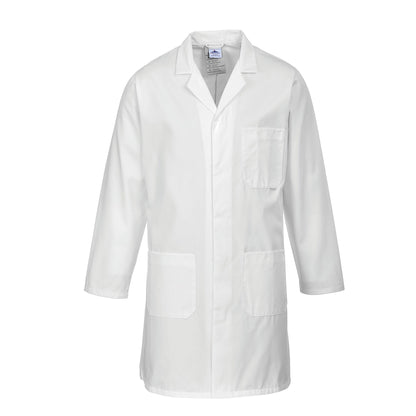 Portwest 2852 Standard Lab Coat Kingsmill Polycotton Professional Protective Workwear Concealed Stud 3 Pocket Storage Durable Comfortable Non-Shrinking, White, S