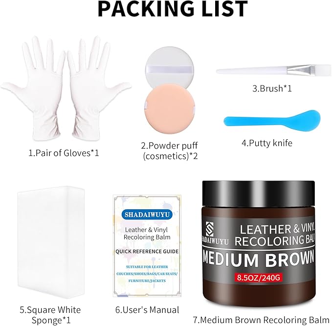 Leather Recoloring Balm, 8.5oz Leather Color Restorer, Medium Brown Leather