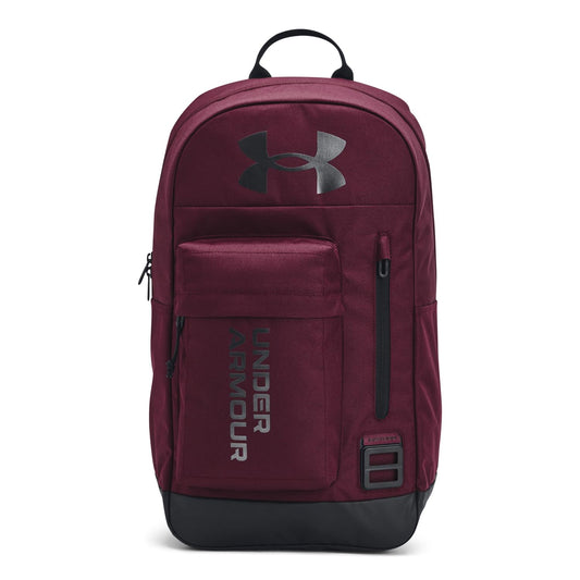 Under Armour unisex-adult Halftime Backpack, (601) Dark Maroon/Black/Metallic Black, One Size Fits All