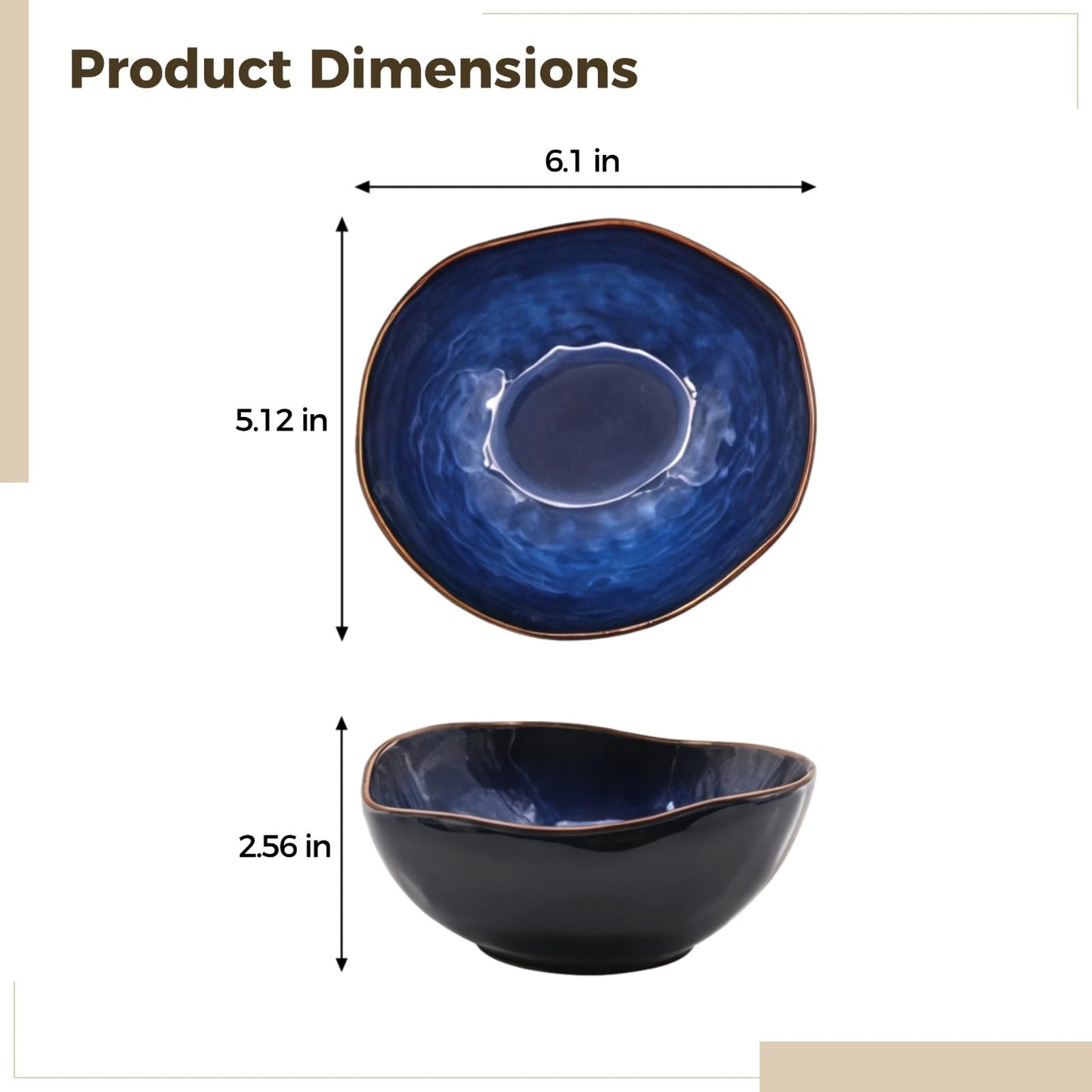 Ceramic Decorative Bowl, Blue Irregular Shape Bowl, Centerpiece Bowls for Table Decor, Home Decor, Kitchen Serving Bowl, 6 Inch