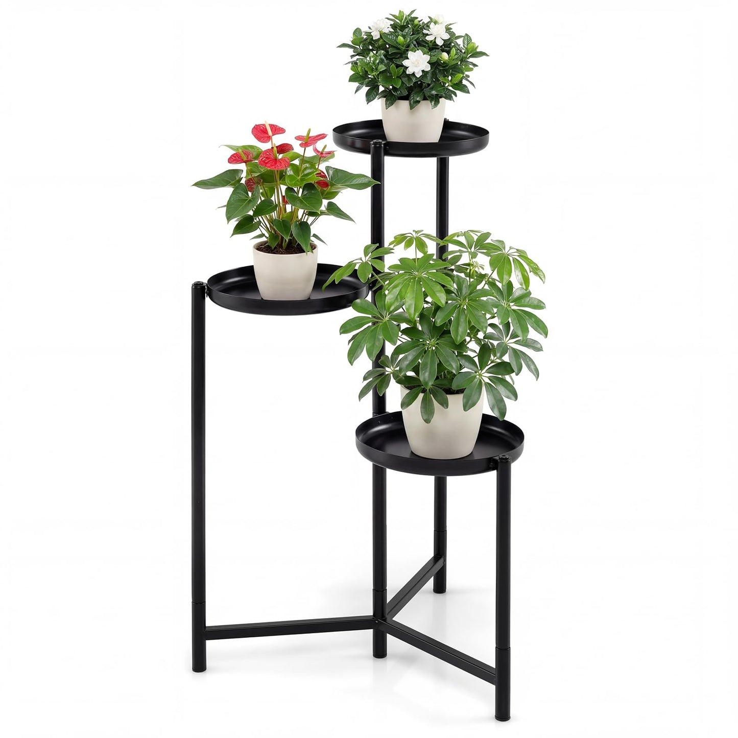 Giantex 3-Tier Metal Plant Stand Indoor Outdoor, Tall Corner Flower Pot Holder Display Rack for Living Room Balcony Patio Garden Office, Heavy Duty Vertical Shelf, Metal Plant Rack Organizer, Black