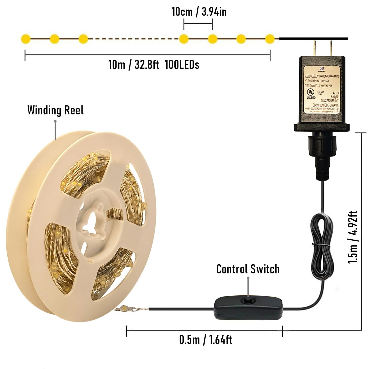 RUICHEN Plug in Fairy Lights with Switch, Waterproof 33 Ft 100 LED Silver Wire Starry String Firefly Lights for Christmas, Halloween, St. Patrick's Day, Parties, Ceiling, Vases, Craft, Green