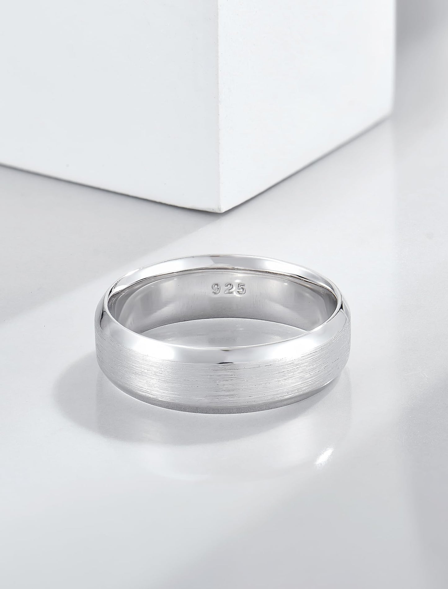 STARCHENIE 6mm Wedding Band, Solid 925 Sterling Silver Ring for Men, Brushed Matte Finish, Beveled Polished Edge, Comfort Fit Size 9