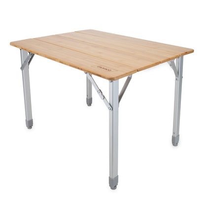 Camco Bamboo Folding Camping Table with Aluminum Legs - Natural Bamboo Top Measures 25 ½ x 19 ¾-inches & Supports Up to 85lbs - Lightweight for Added Portability & Includes Storage Bag (51895)