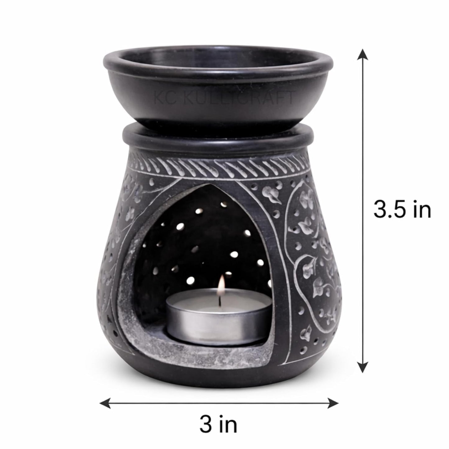 KC KULLICRAFT Handmade Black Soapstone Aroma Oil Burner
