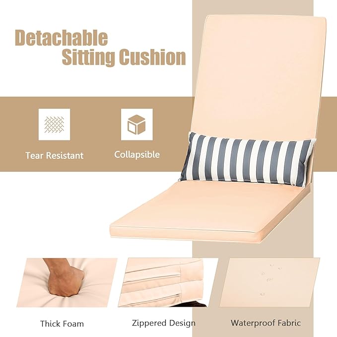 COSTWAY PE Rattan Chaise Lounge Chair, 6 Gear Adjustable Recliner