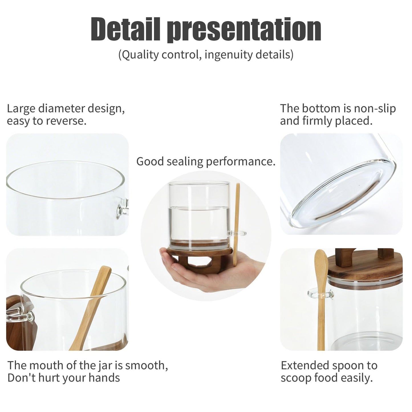 Lolytama Sugar Bowl Set,Airtight Glass Sugar Jar with Wooden Lids,Sugar Container Side Spoons and Serving Tray,Round Coffee Bar Accessories for Tea Station,Countertop, Pantry Shelf,2 Pack