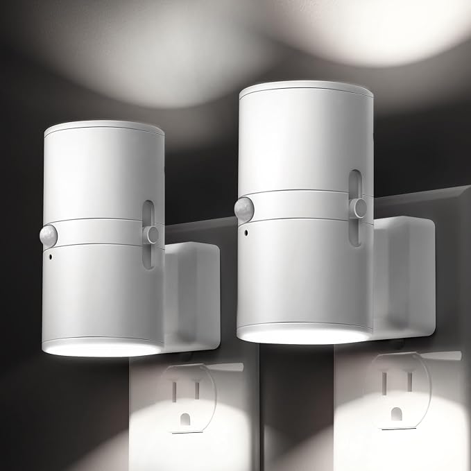 L LOHAS LED Motion Sensor Night Light, [2 Pack] Bright Night Light, 5000K Daylight White, Motion Activated Nightlight, Dimmable 0-100LM, Motion Sensor Light Indoor for Kids Hallway Bathroom Kitchen