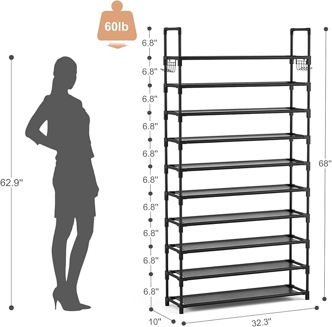 VTRIN 10 Tier Shoe Rack Tall Large Capacity 50 Pair Wide Shoe Organizer