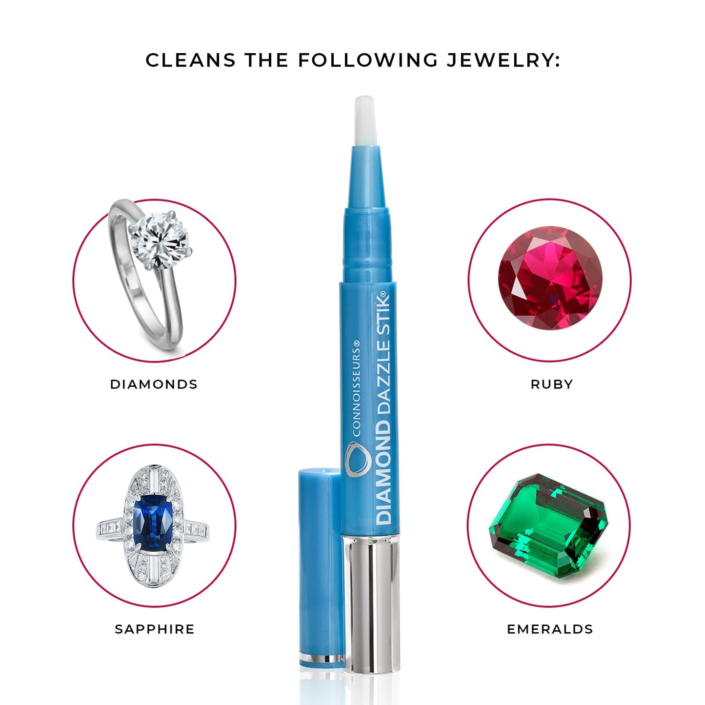 Connoisseurs Jewellery Cleaner Diamond Dazzle Stik | Cleaner for Jewellery Sparkle & Shine | Brush Tip & Compact for Diamonds & Precious Stones (Diamond Dazzle Stik)
