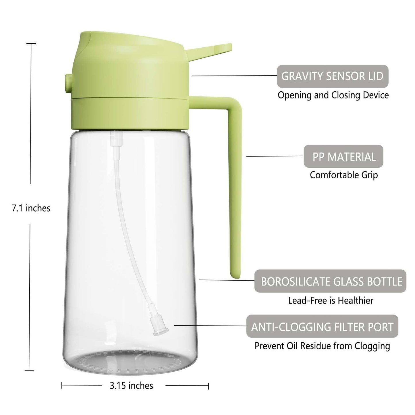 With Stickers 16oz Olive Oil Sprayer for Cooking - 2 in 1 Spray & Pour Olive Oil Dispenser - 470ml Glass Spray Oil Bottle - Kitchen Gadgets