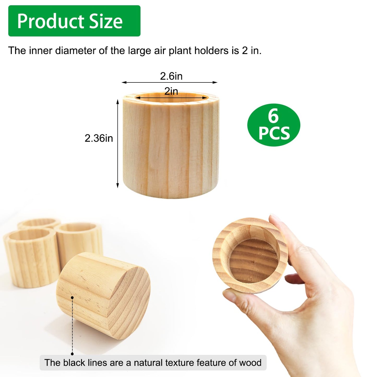 Belit 6 Pcs Air Plant Holder, Large Wooden Air Plants Live Holders for Home Decor (NO Plant Included)