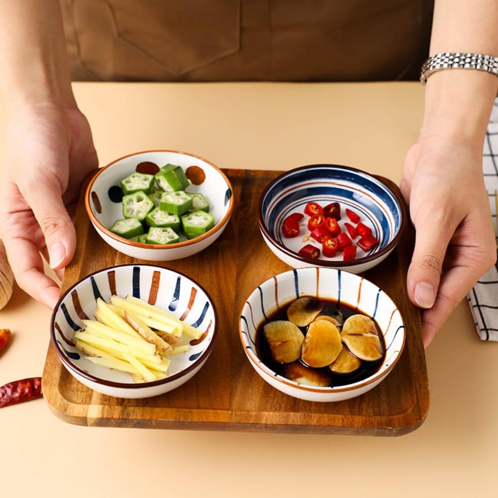 yaocoral 4 Pack 3 oz Cute Japanese Soy Sauce Dish Small Dipping Sauce Bowls Ceramic Sushi Dipping Bowls for Sushi,Side Dish,Ketchup,Dips,Condiment,Snack,BBQ Party