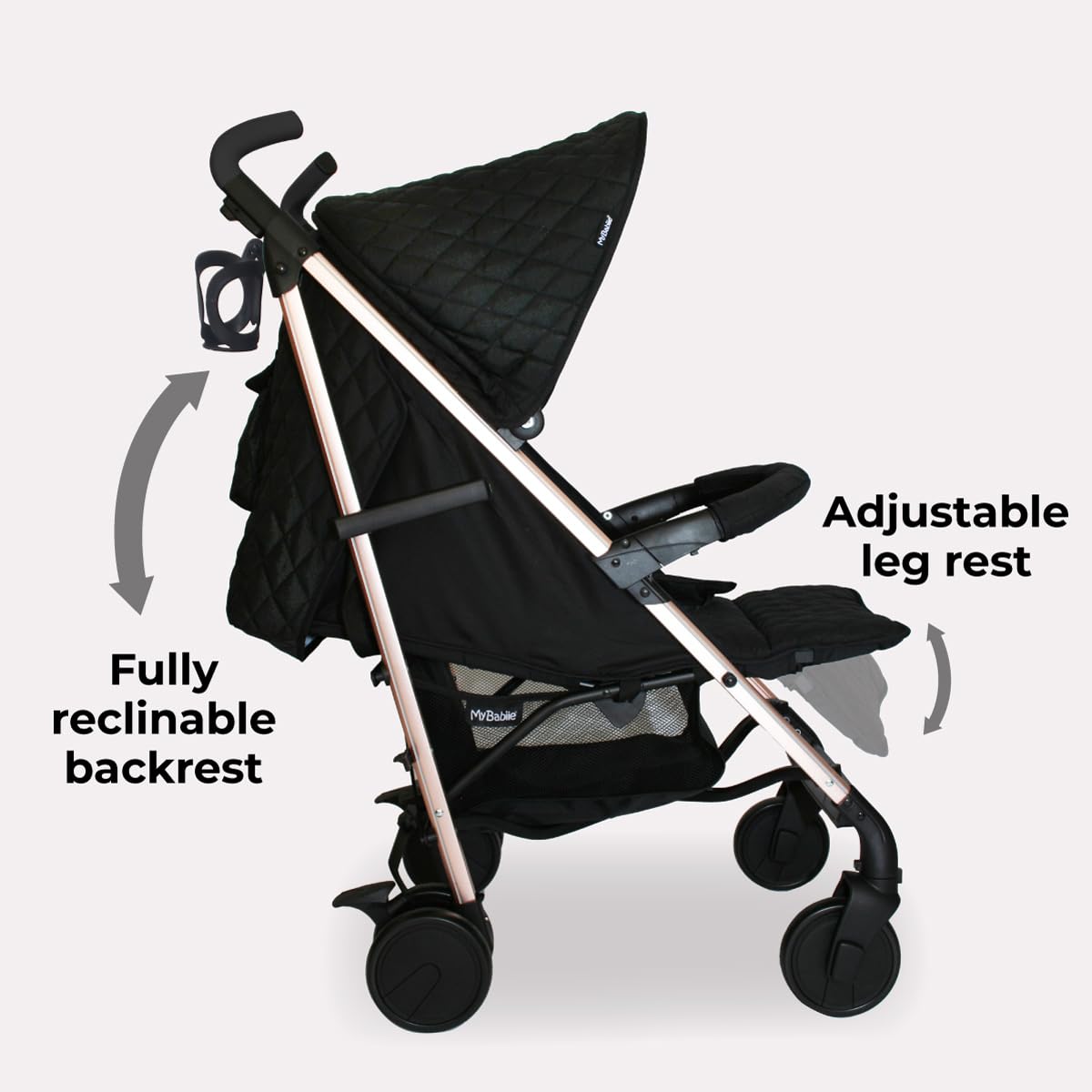 My Babiie MB51 Stroller – from Birth to 4 Years (22kg), Lightweight, Umbrella Fold, Travel Buggy for Toddlers, Pushchair Includes Footmuff, Cup Holder, Rain Cover - Black Quilted