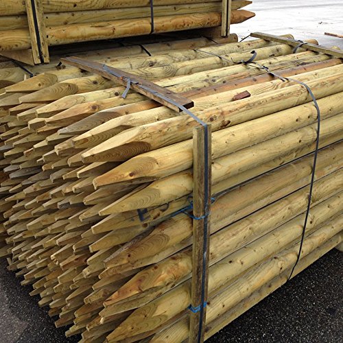 Suregreen Round Fence Posts | 1.5m (5ft) x 50mm | Pack of 10 Green Treated Wooden Stakes for Fencing, Tree Support, Garden Borders & Landscaping Projects