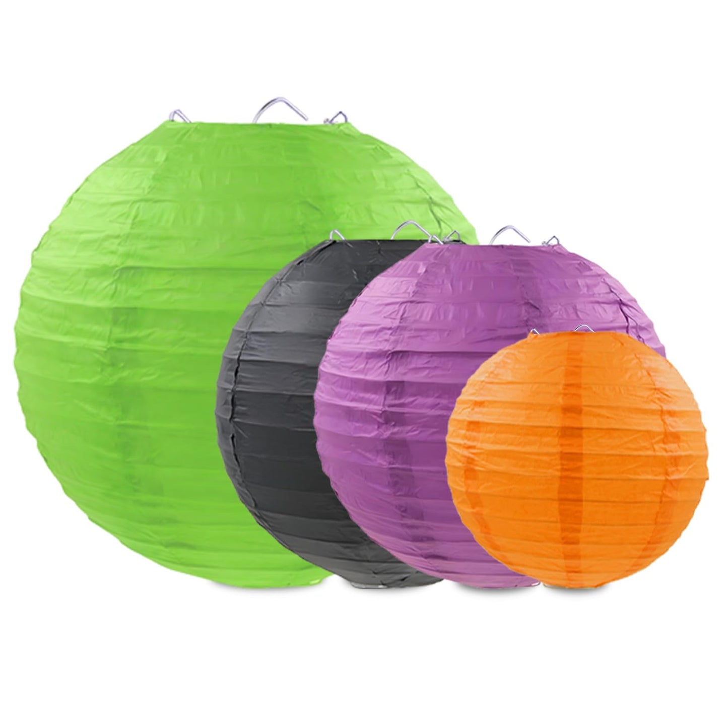 FUGUIR Halloween Paper Lanterns Black Purple Orange Green Halloween Party Decorations for Birthday Baby Shower Bachelorette Wedding Bathroom Hanging Supplies (12 PCS)
