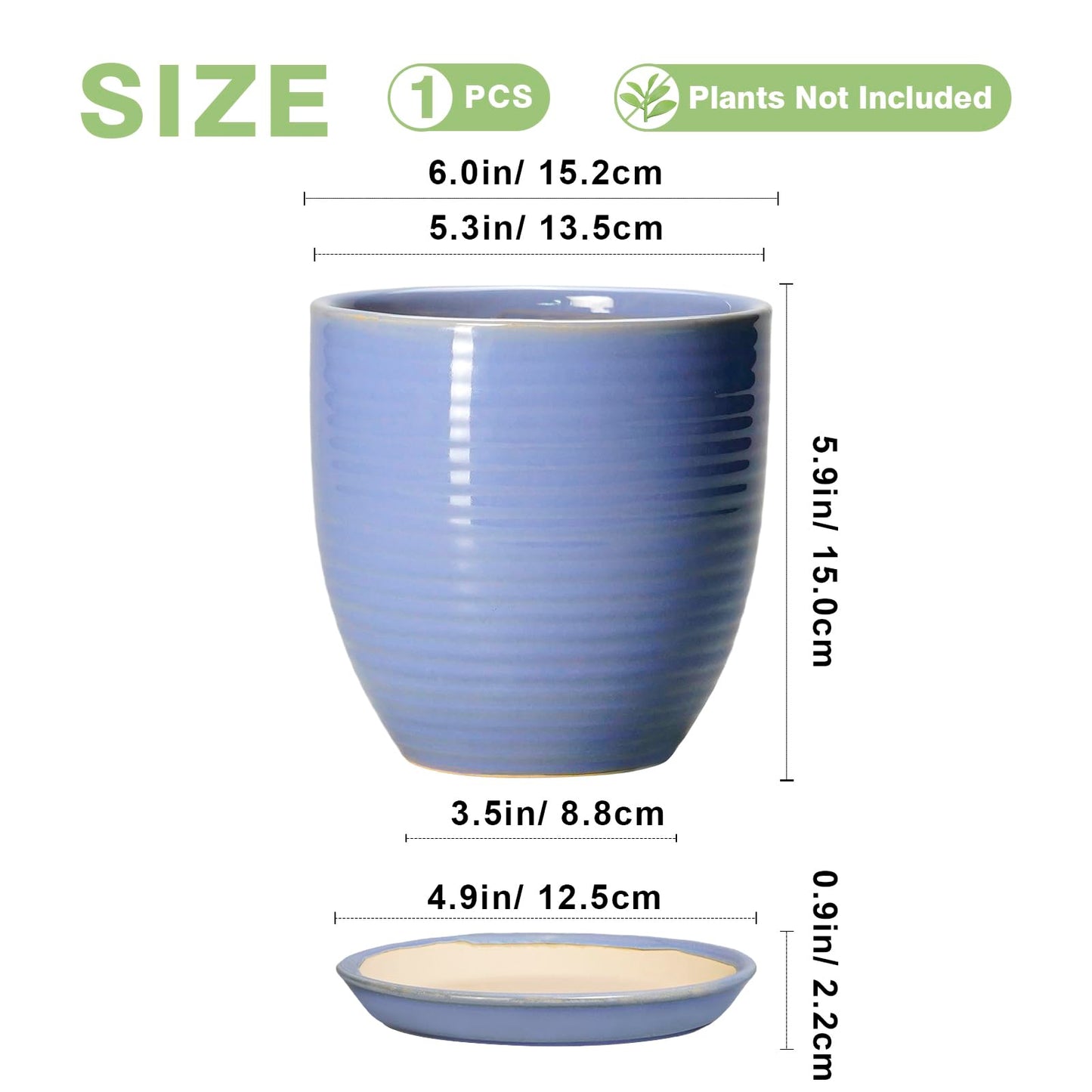 EPFamily 6 Inch Ceramic Pots for Plants - Ceramic Plant Pots with Drainage Hole and Saucer, Flower Pot for Indoor Plants, Round Modern Planter, Apartment Decor, Housewarming Gifts, Blue-Purple